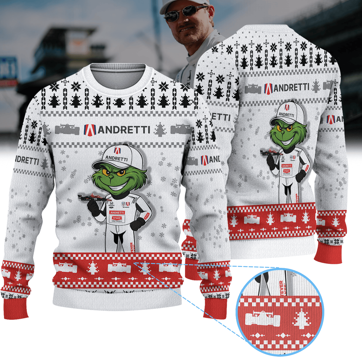 Andretti Global Marcus Ericsson IndyCar × Grinch Ugly Christmas Sweater