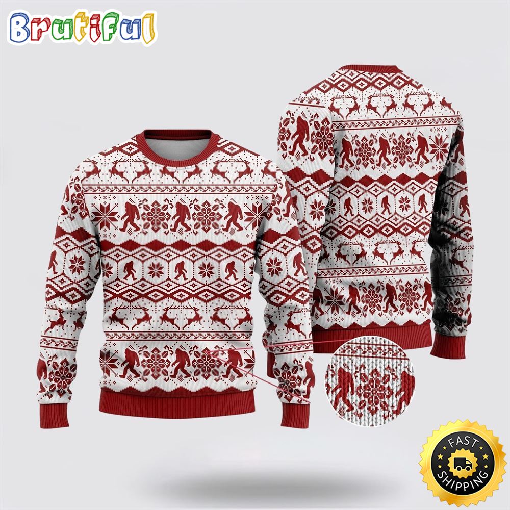 Bigfoot Classic Red Pattern Ugly Christmas Sweater