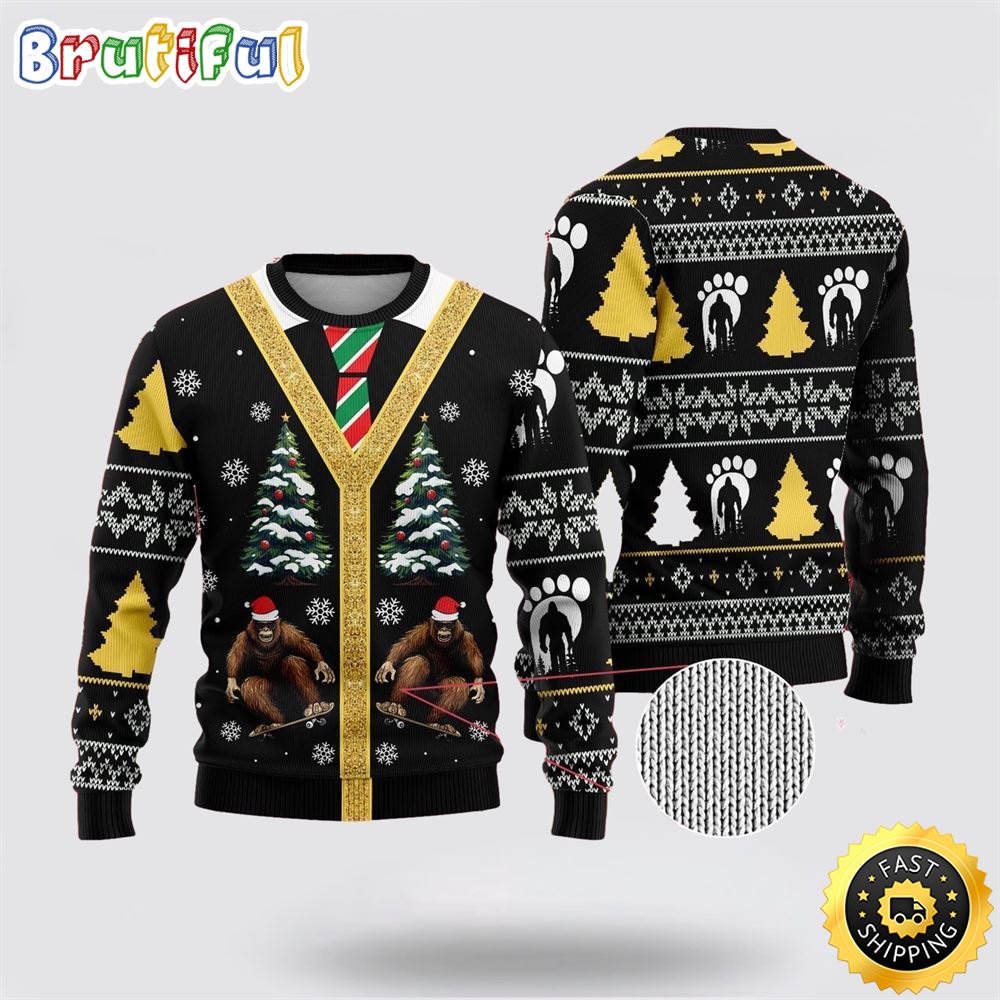Bigfoot Master Surfer Ugly Christmas Sweater