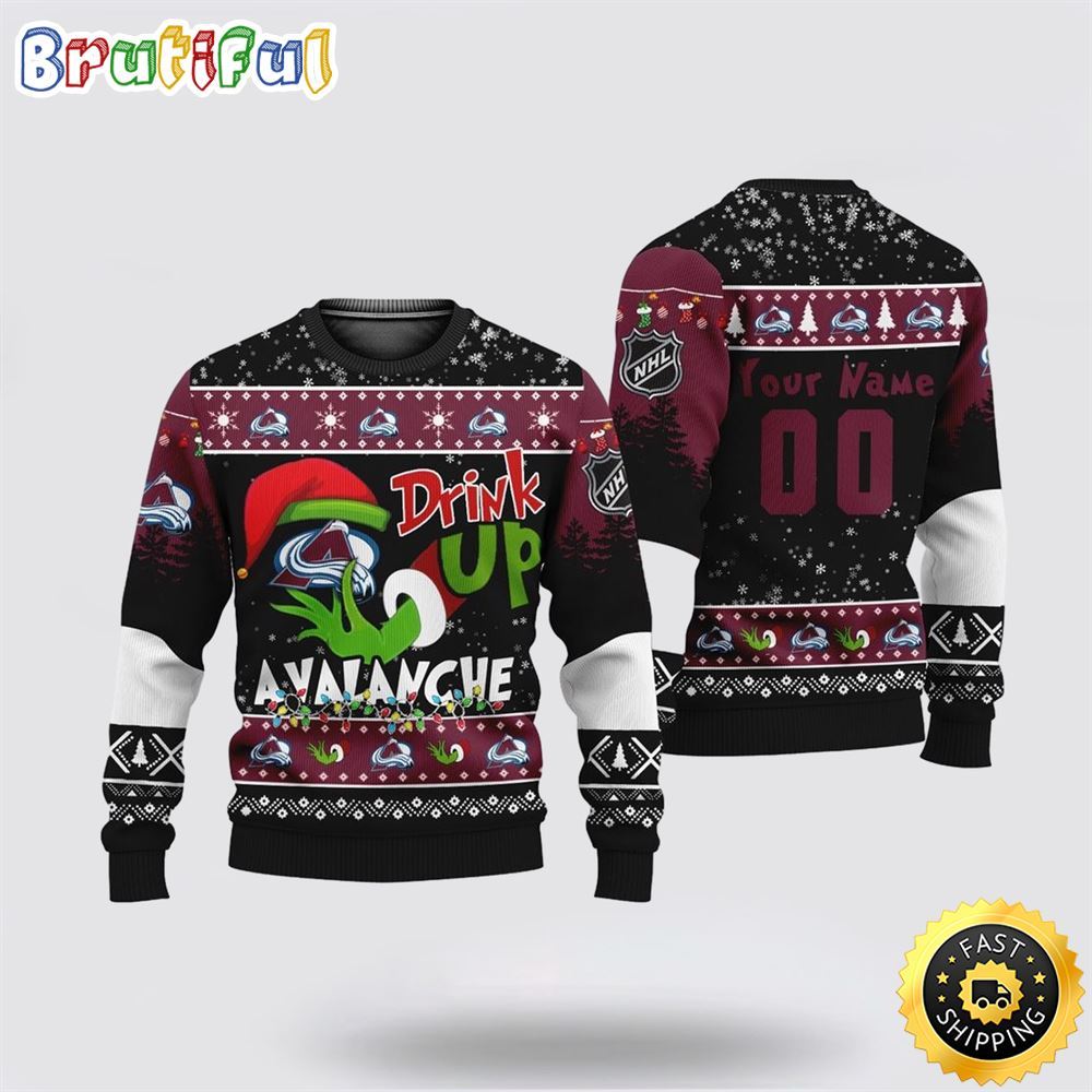 Custom NHL Colorado Avalanche Ugly Christmas Sweater Grinch Drink Up Christmas Gift For Football Fans