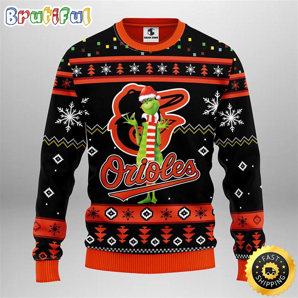 MLB Baltimore Orioles Christmas Ugly Sweater Print Funny Grinch Gift For Baseball Fans