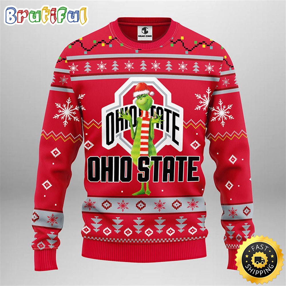 NCAA Ohio State Buckeyes Christmas Ugly Sweater Print Funny Grinch Gift For Football Fans