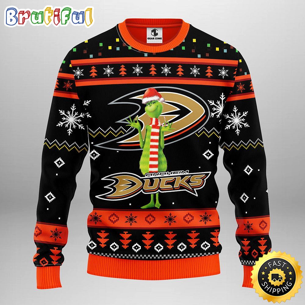 NHL Anaheim Ducks Christmas Ugly Sweater Print Funny Grinch Gift For Hockey Fans