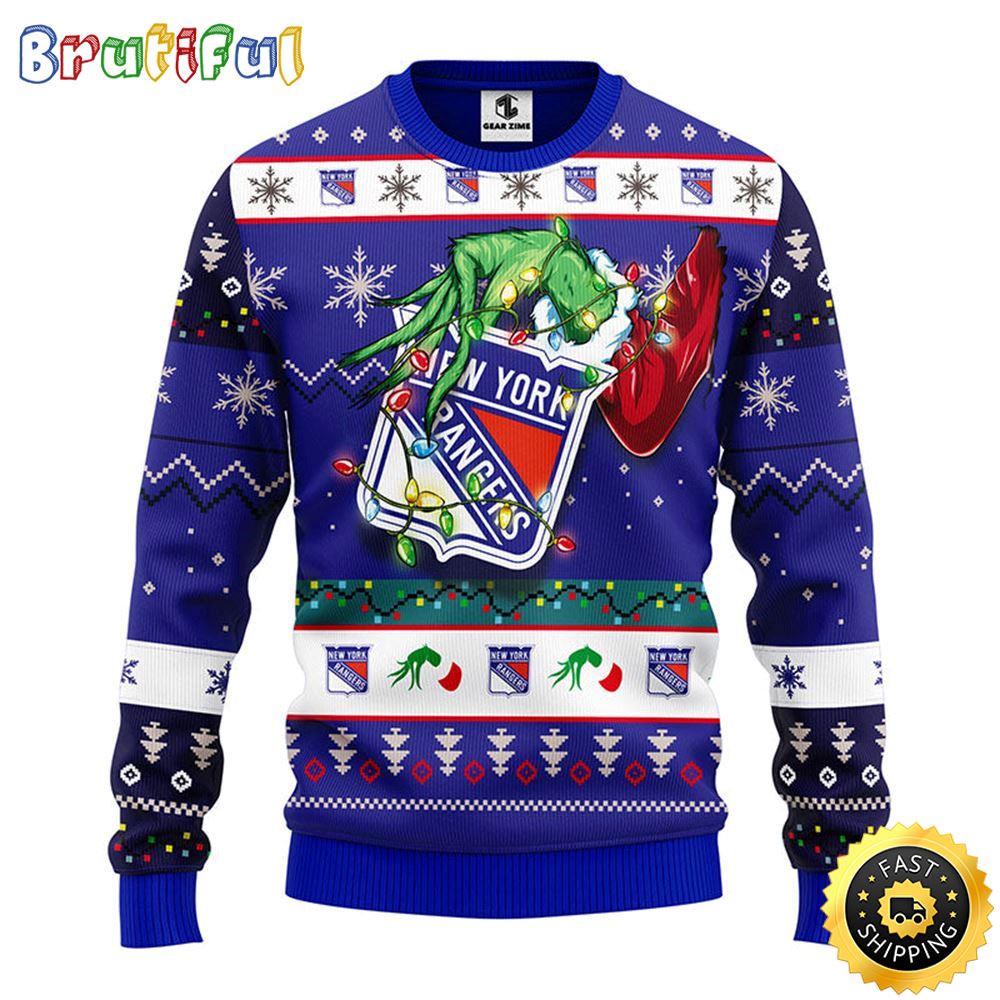 NHL New York Rangers Christmas Ugly Sweater Grinch Gift For Hockey Fans