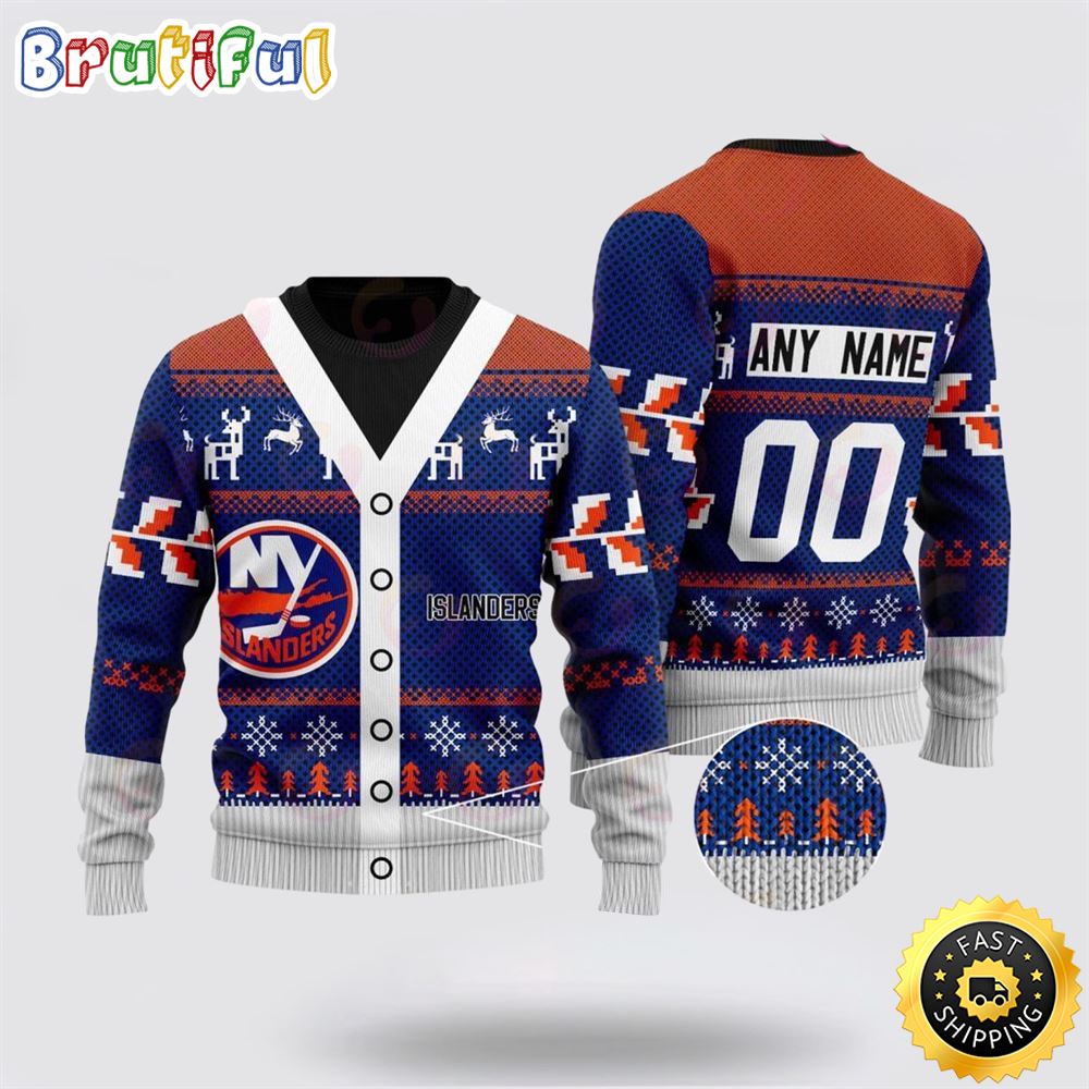 Personalized NHL New York Islanders Elk Pattern Ugly Christmas Sweater Perfect Gift For Football Fans