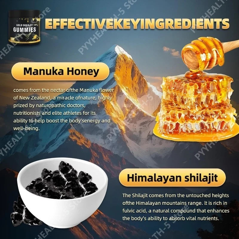 Shilajit Gummies Honey Lemon Flavor Himalayan Shilajit No Added Sugar Ashwagandha for Men Women 100% Natural Organic I 30 Gummy